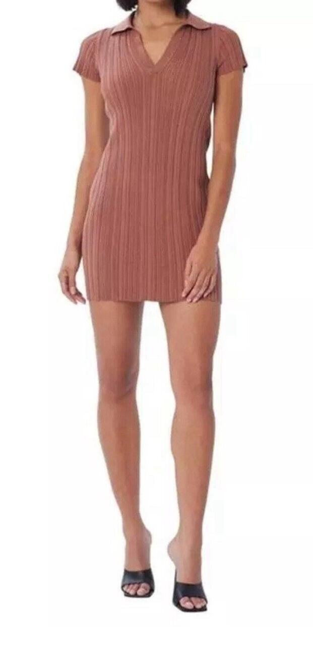 Lita by Ciara Women’s Cinnamon Ribbed Cotton Blend Polo Mini Dress Stretch XS